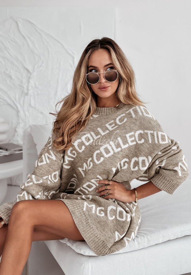Oversize-Pullover mit Aufschrift Collection Beige