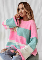 Pullover oversize Choose Happiness różowo-Mintgrün