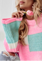 Pullover oversize Choose Happiness różowo-Mintgrün