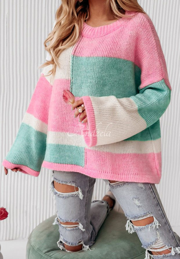 Oversize Pullover Choose Happiness Rosa-Mintgrün