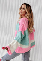 Pullover oversize Choose Happiness różowo-Mintgrün