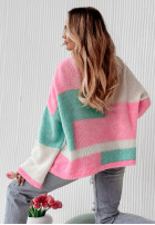 Pullover oversize Choose Happiness różowo-Mintgrün