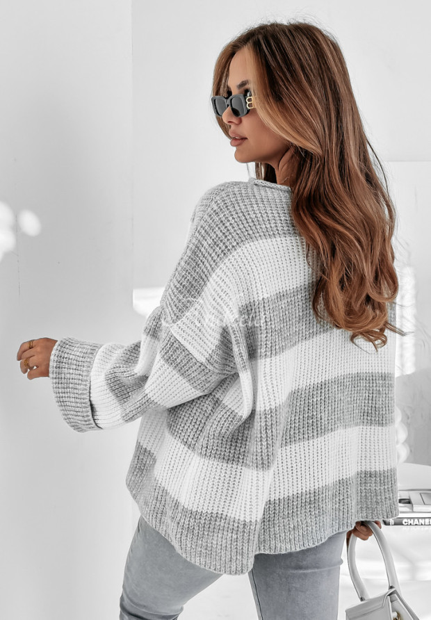 Gestreifter Oversize-Pullover Place Like Home Grau