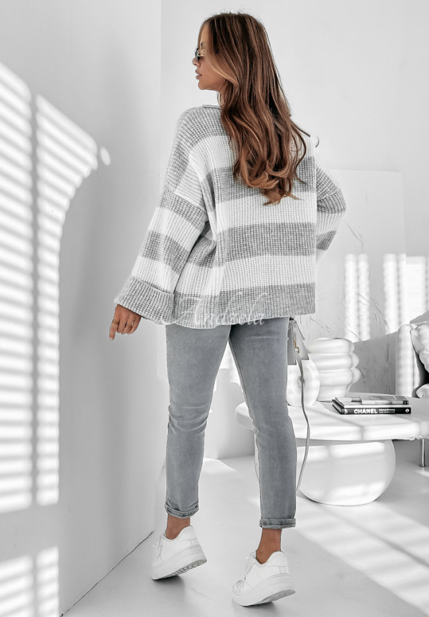 Gestreifter Oversize-Pullover Place Like Home Grau