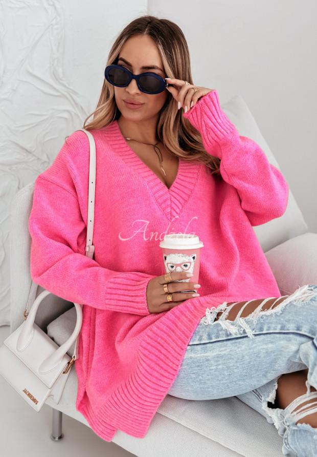 Oversize Pullover mit Ausschnitt Stay Cozy Rosa