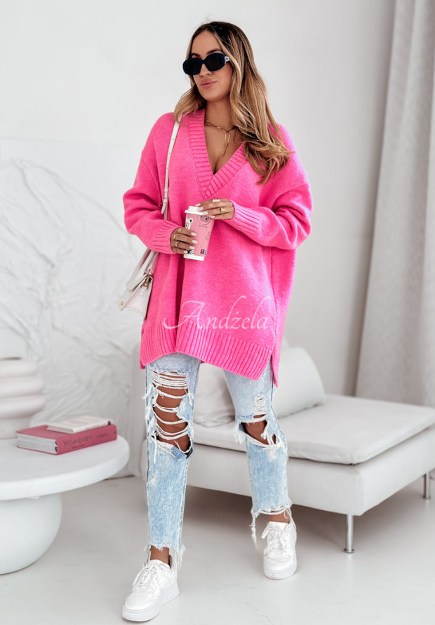 Oversize Pullover mit Ausschnitt Stay Cozy Rosa