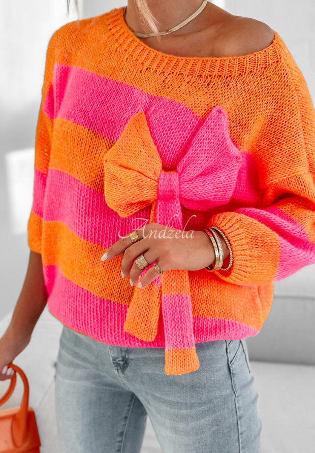 Gestreifter Pullover mit Schleife Brilliant Blend Orange-Rosa
