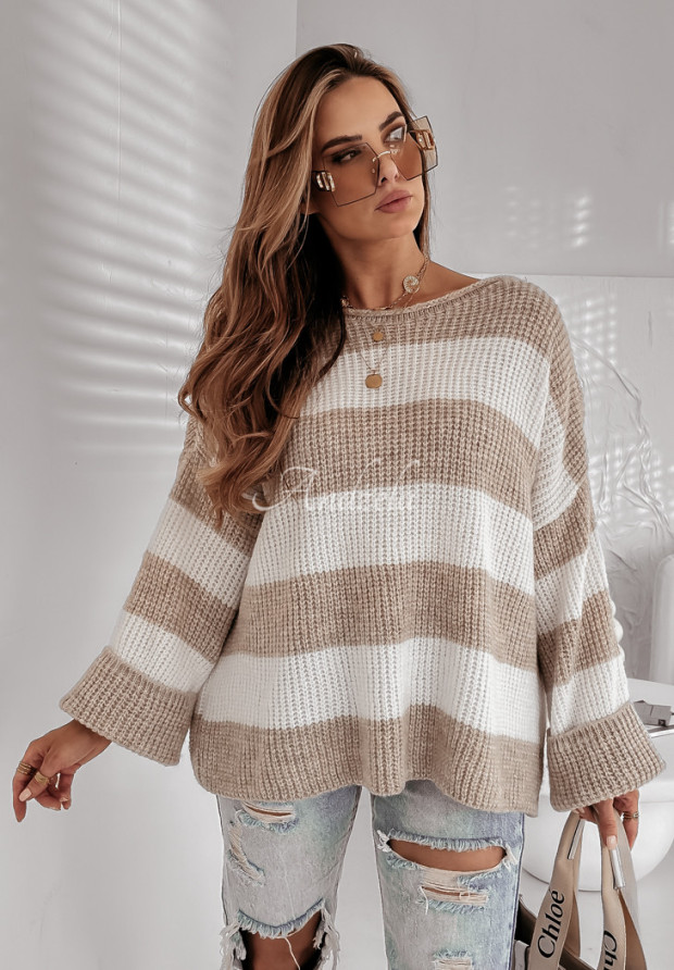 Gestreifter Oversize-Pullover Place Like Home Beige