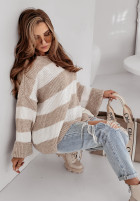 Pullover oversize w paski Place Like Home Beige
