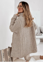 Ozdobnie pleciony Pullover z golfem Rosso Beige