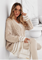 Ozdobnie pleciony Pullover Winter Wish Beige