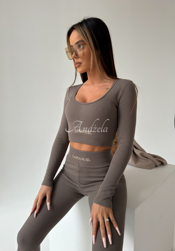 Set gerippte Bluse und Leggings La Manuel Hype Mokkafarben