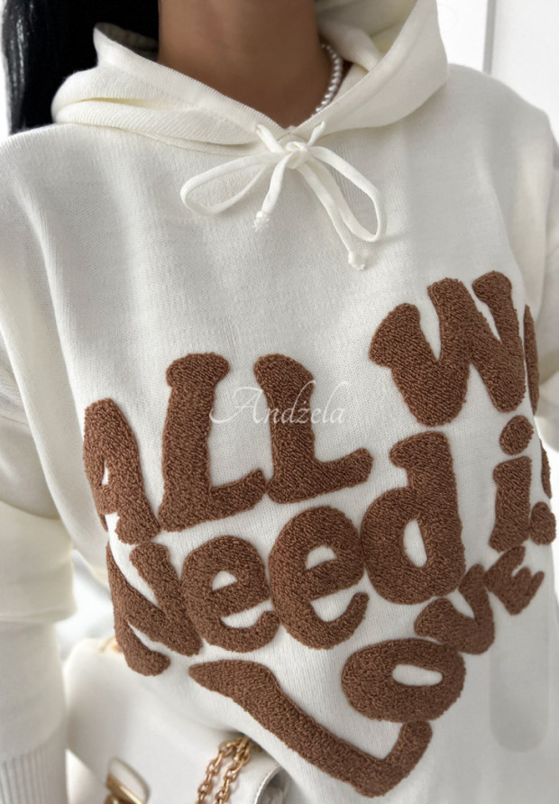 Pullover mit Kapuze All We Need Is Love Ecru