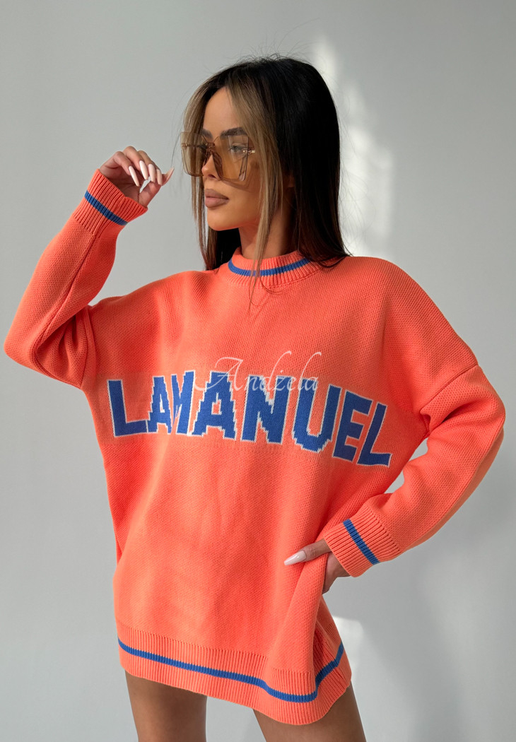 Oversize-Pullover mit Aufschrift La Manuel Draw Line Orange