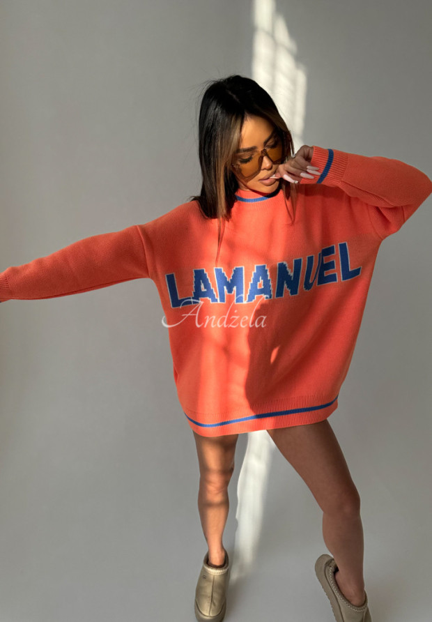Oversize-Pullover mit Aufschrift La Manuel Draw Line Orange