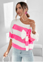 Pullover oversize w paski z kokardką Vibrant Vibes Rosa