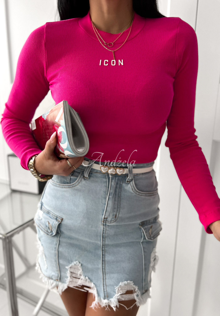 Gerippte Bluse Icon Fuchsia