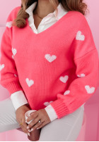 Pullover oversize w serca Hearts All Over Neon Rosa