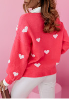 Pullover oversize w serca Hearts All Over Neon Rosa