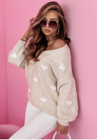 Pullover oversize w serca Hearts All Over 030120240beżowy