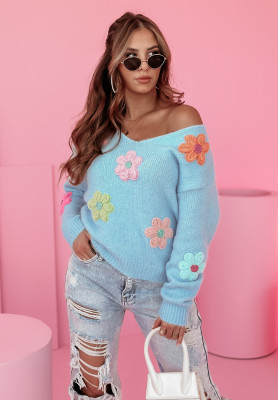 Oversized Pullover mit Blumenmuster Daisy Diva Blau