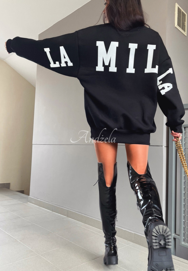 Langes Oversize-Sweatshirt mit Aufschrift La Milla Schwarz