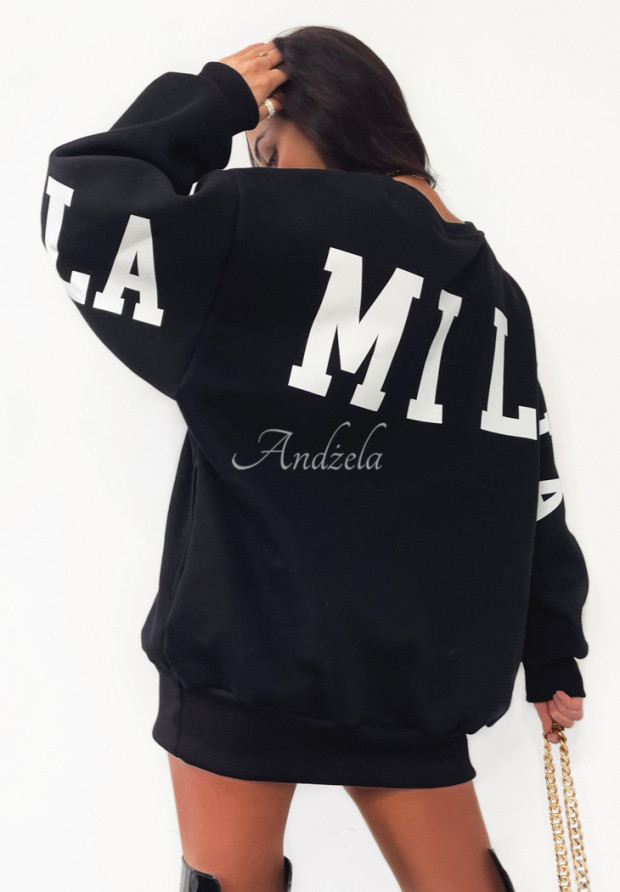 Langes Oversize-Sweatshirt mit Aufschrift La Milla Schwarz