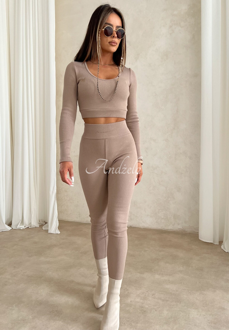 Set Gerippte Bluse und Leggings La Manuel Fearless Beige