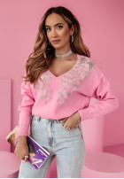 Oversize-Pullover mit dekorativer Applikation Pink Icing Rosa