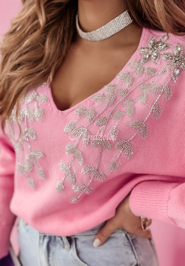Oversize-Pullover mit dekorativer Applikation Pink Icing Rosa