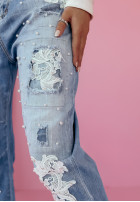 Hose Jeans z koronkowymi aplikacjami Lace Treasure Blau