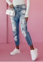 Hose Jeans z koronkowymi aplikacjami Lace Treasure Blau
