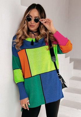 Langer Oversize-Pullover Hello Sun Blau-Grün