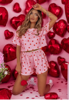 Krótka Pyjama Bluse i spodenki w serduszka Lovely Night Rosa