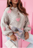 Sweter oversize w serca Love You Still szary