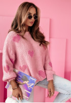 Oversize-Pullover mit Herzmuster Love You Still Rosa