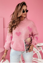 Pullover oversize w serca Love You Still Rosa