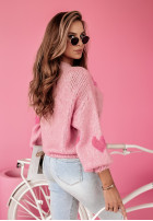 Pullover oversize w serca Love You Still Rosa