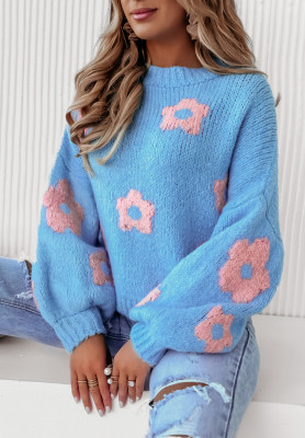 Oversized Pullover mit Blumenmuster Be My Flower Blau