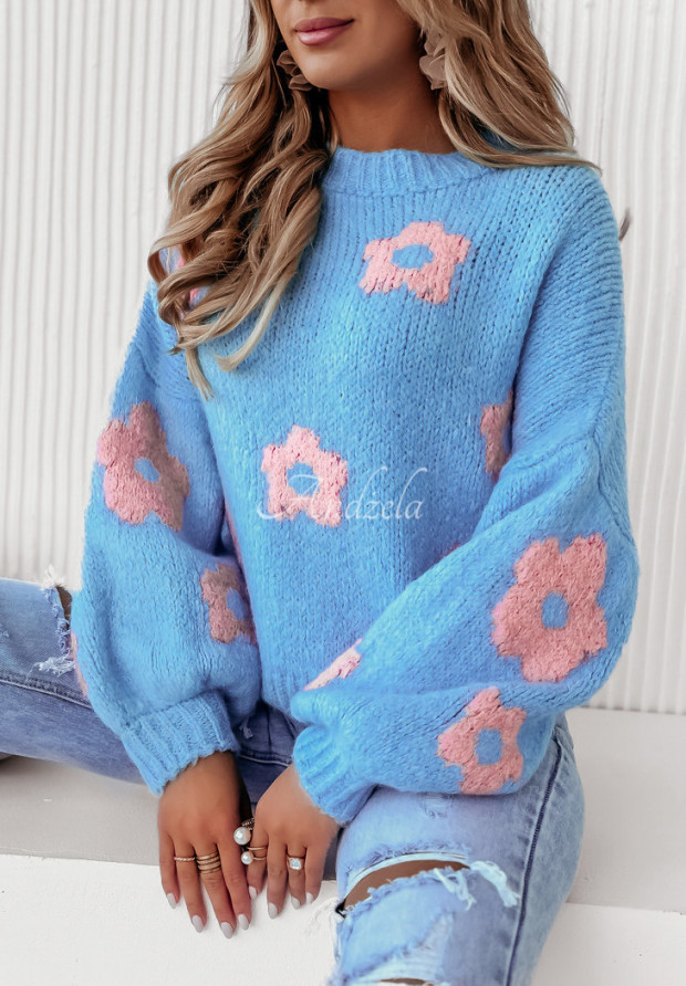 Oversized Pullover mit Blumenmuster Be My Flower Blau