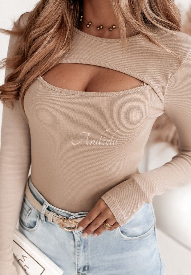 Gerippte Bluse mit Cut-Out Be Proud Beige