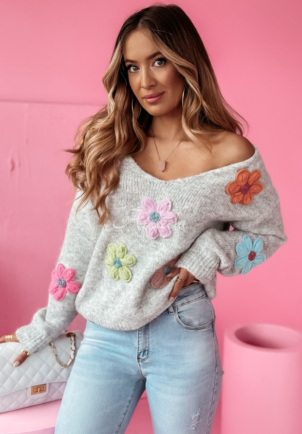 Oversized Pullover mit Blumenmuster Daisy Diva Grau