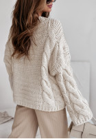 Ozdobnie pleciony Pullover oversize Cocomore Sweet Dreams hellbeige