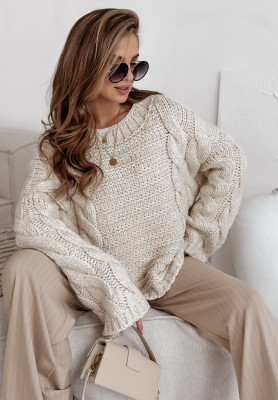 Oversize Pullover mit dekorativem Strickmuster Cocomore Sweet Dreams hellbeige