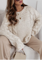Ozdobnie pleciony sweter oversize Cocomore Sweet Dreams jasnobeżowy