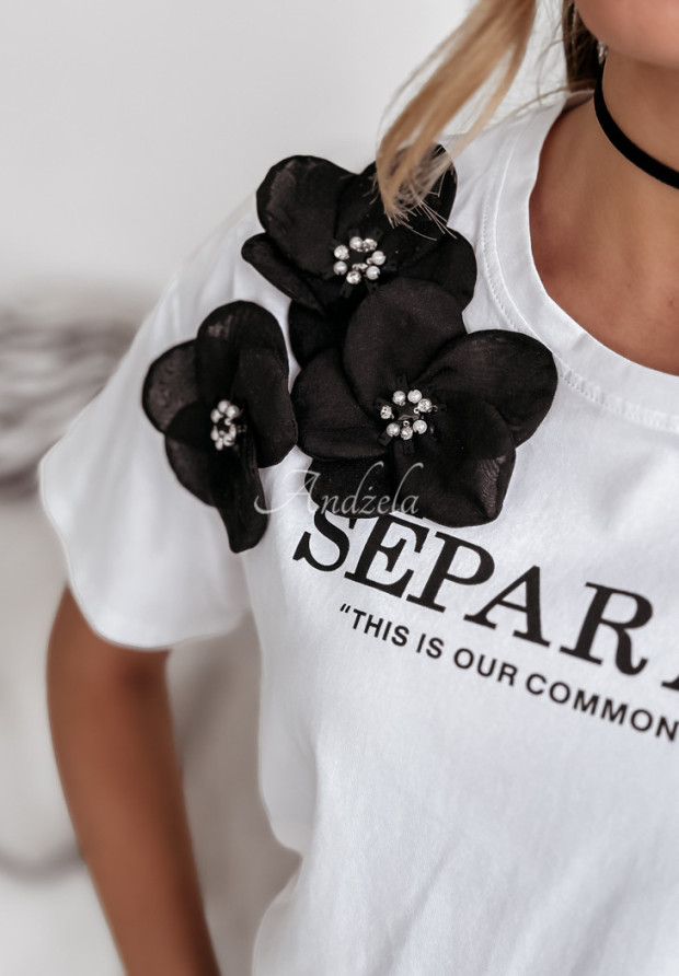 T-Shirt mit Aufdruck und Blumen Common Weiß