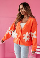 Krótki Cardigan oversize z kwiatami Blooming Blossom Orange