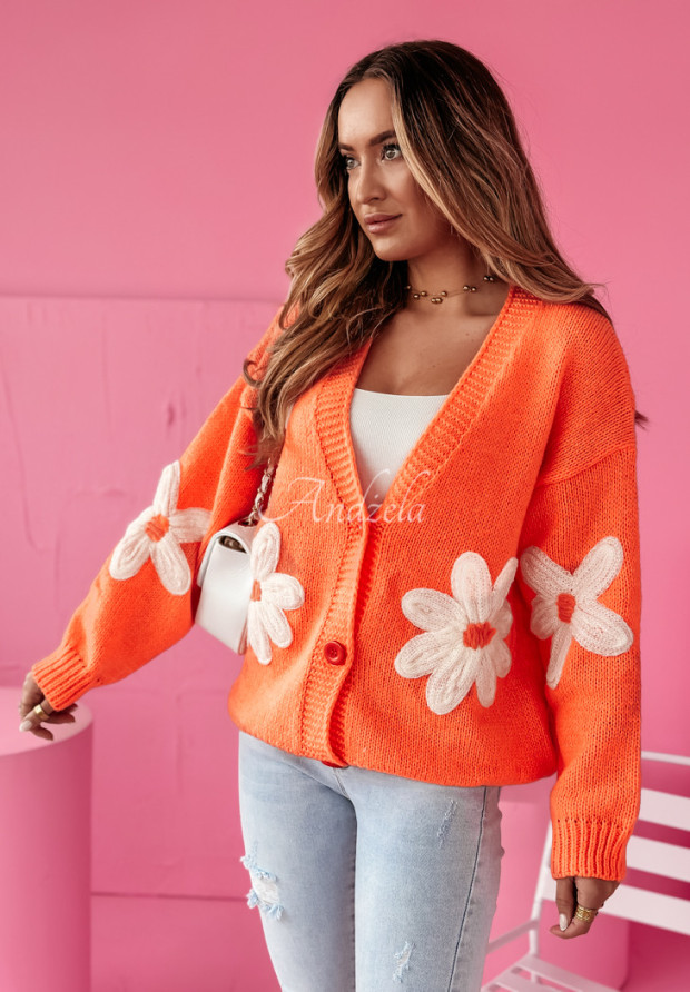Kurzer Oversize-Cardigan mit Blumen Blooming Blossom Orange