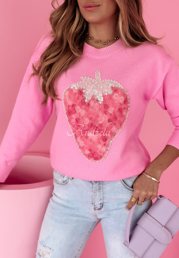Pullover mit dekorativer Applikation Strawberry Muffin Rosa