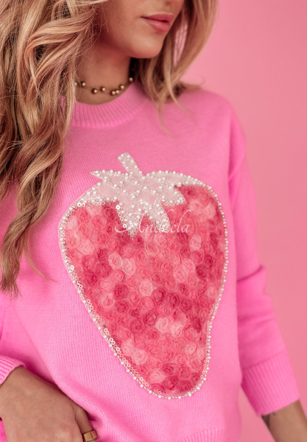 Pullover mit dekorativer Applikation Strawberry Muffin Rosa